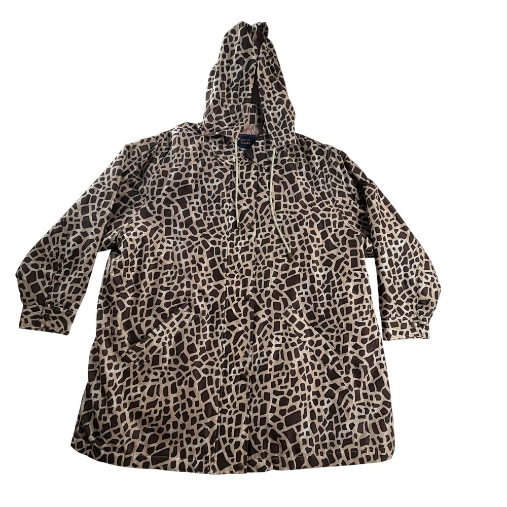 Dennis Basso 100% Silk Giraffe Print Jacket 2X Detachable Hood Quilted